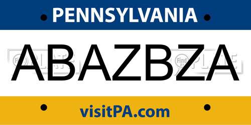 ABAZBZA Pennsylvania License Plate