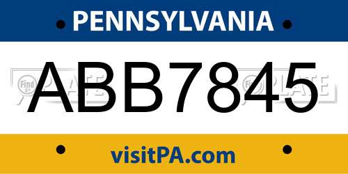 ABB7845 Pennsylvania License Plate
