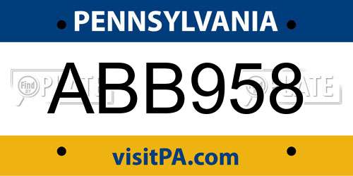 ABB958 Pennsylvania License Plate