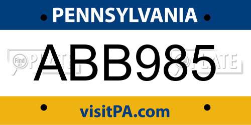 ABB985 Pennsylvania License Plate