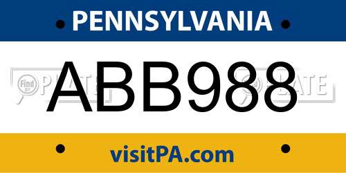 ABB988 Pennsylvania License Plate