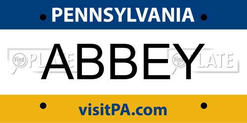 ABBEY Pennsylvania License Plate