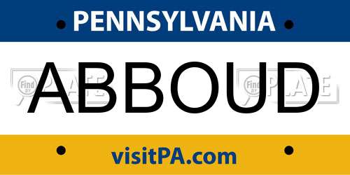 ABBOUD Pennsylvania License Plate