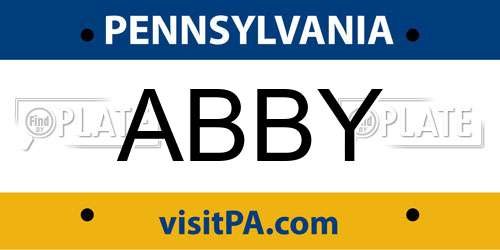 ABBY Pennsylvania License Plate