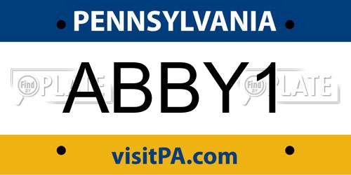 ABBY1 Pennsylvania License Plate