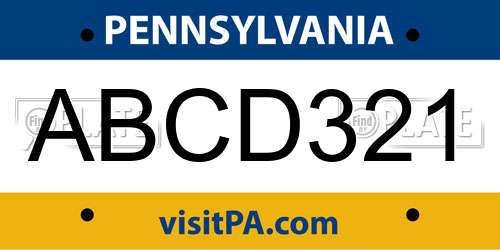ABCD321 Pennsylvania License Plate
