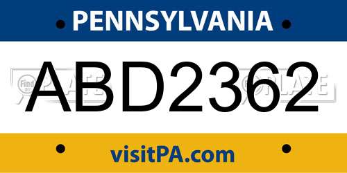 ABD2362 Pennsylvania License Plate