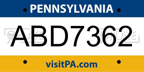 ABD7362 Pennsylvania License Plate