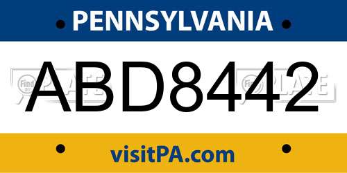 ABD8442 Pennsylvania License Plate