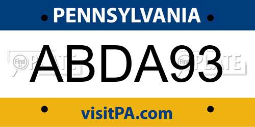 ABDA93 Pennsylvania License Plate
