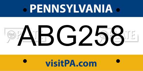 ABG258 Pennsylvania License Plate