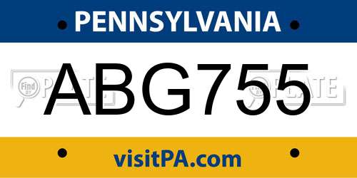 ABG755 Pennsylvania License Plate