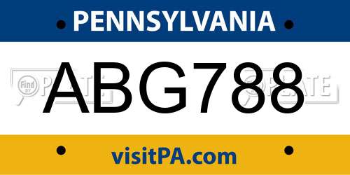 ABG788 Pennsylvania License Plate