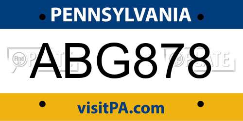 ABG878 Pennsylvania License Plate