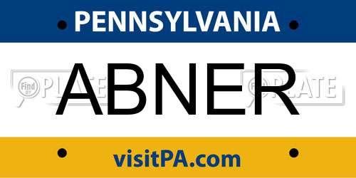 ABNER Pennsylvania License Plate