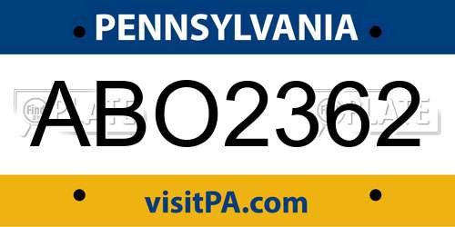 ABO2362 Pennsylvania License Plate