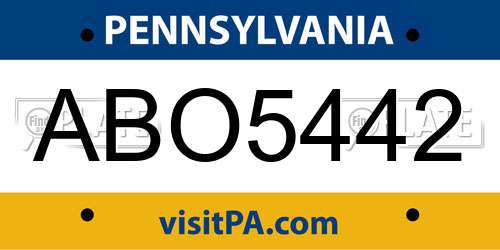 ABO5442 Pennsylvania License Plate