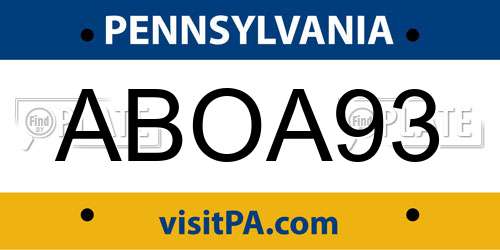 ABOA93 Pennsylvania License Plate