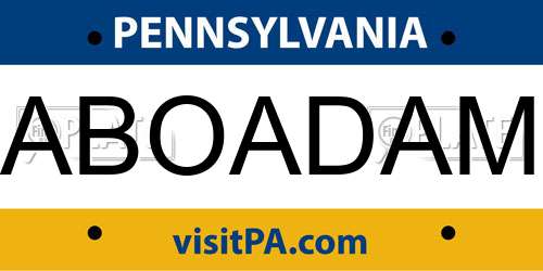 ABOADAM Pennsylvania License Plate