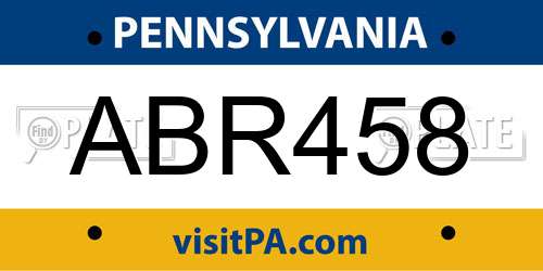 ABR458 Pennsylvania License Plate