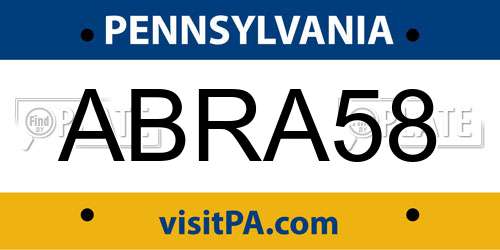 ABRA58 Pennsylvania License Plate