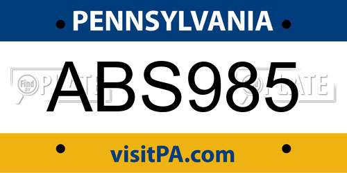 ABS985 Pennsylvania License Plate
