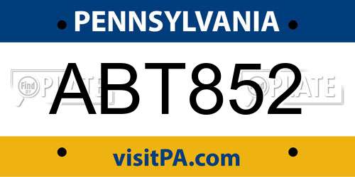 ABT852 Pennsylvania License Plate