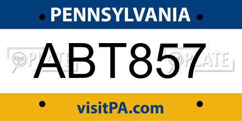 ABT857 Pennsylvania License Plate