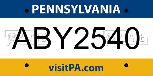 ABY2540 Pennsylvania License Plate