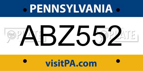 ABZ552 Pennsylvania License Plate