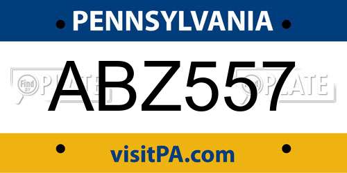 ABZ557 Pennsylvania License Plate