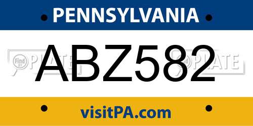 ABZ582 Pennsylvania License Plate