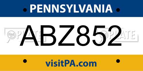 ABZ852 Pennsylvania License Plate