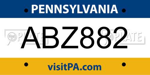 ABZ882 Pennsylvania License Plate