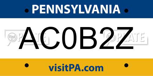 AC0B2Z Pennsylvania License Plate