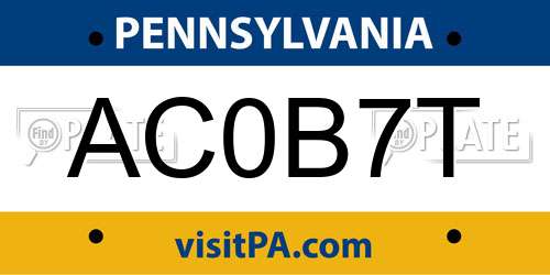 AC0B7T Pennsylvania License Plate
