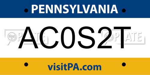 AC0S2T Pennsylvania License Plate