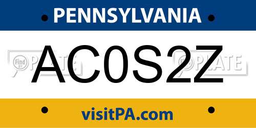 AC0S2Z Pennsylvania License Plate