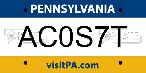 AC0S7T Pennsylvania License Plate