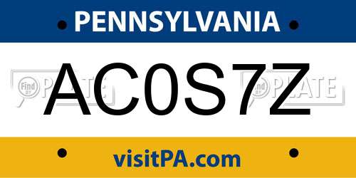 AC0S7Z Pennsylvania License Plate