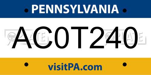 AC0T240 Pennsylvania License Plate
