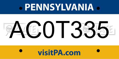 AC0T335 Pennsylvania License Plate