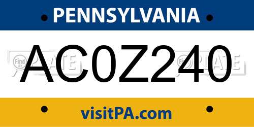 AC0Z240 Pennsylvania License Plate