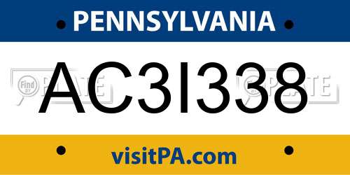 AC3I338 Pennsylvania License Plate