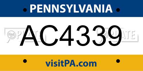 AC4339 Pennsylvania License Plate