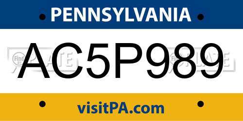 AC5P989 Pennsylvania License Plate