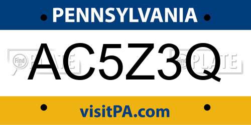 AC5Z3Q Pennsylvania License Plate