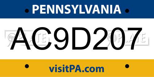 AC9D207 Pennsylvania License Plate