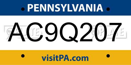 AC9Q207 Pennsylvania License Plate