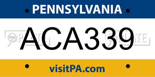 ACA339 Pennsylvania License Plate